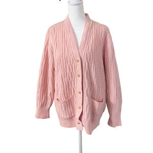 Vintage Angora Blend Pink Cable Knit Cardigan w/Gold Buttons Size M/L Coquette